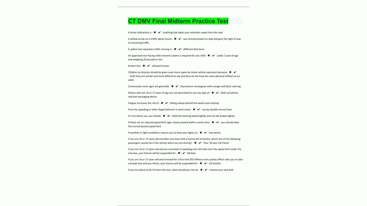 CT DMV50 Final Midterm Practice Test Questions Well Answered9