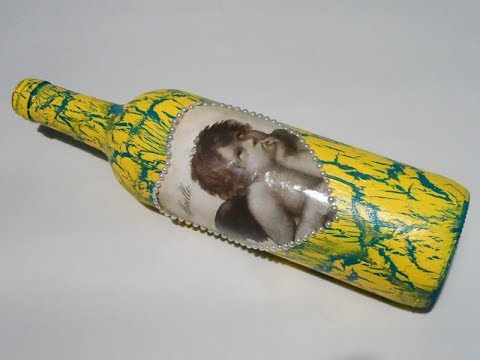 How to crackle a glass/gum/plastic/resistol bottle / Crackle effect made with white glue