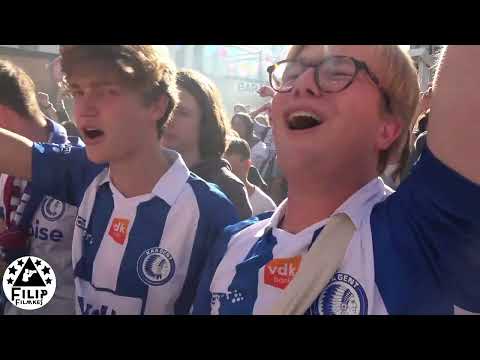 sfeerbeelden op sint baafsplein op de ploegenvoorstellng van K.A.A Gent