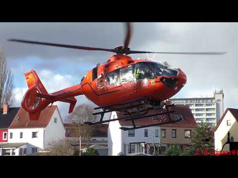 [HD] Christoph 34 , rescue helicopter Ec 135 start at stormy day