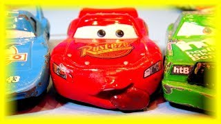Pixar Cars Thunder and Lightning Story Book with Real Lightning McQueen, Chick Hicks and The King