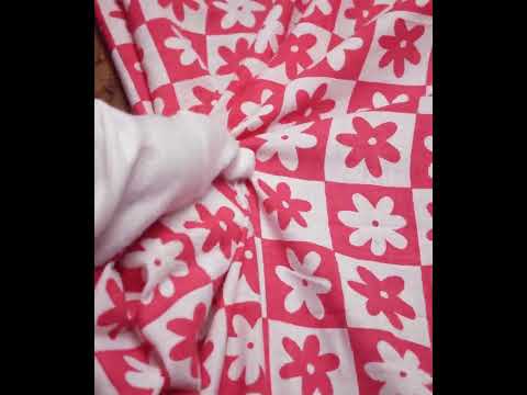 Floral Red White Screenprinted Pure Khadi 90 GSM Handwoven Fabric — video