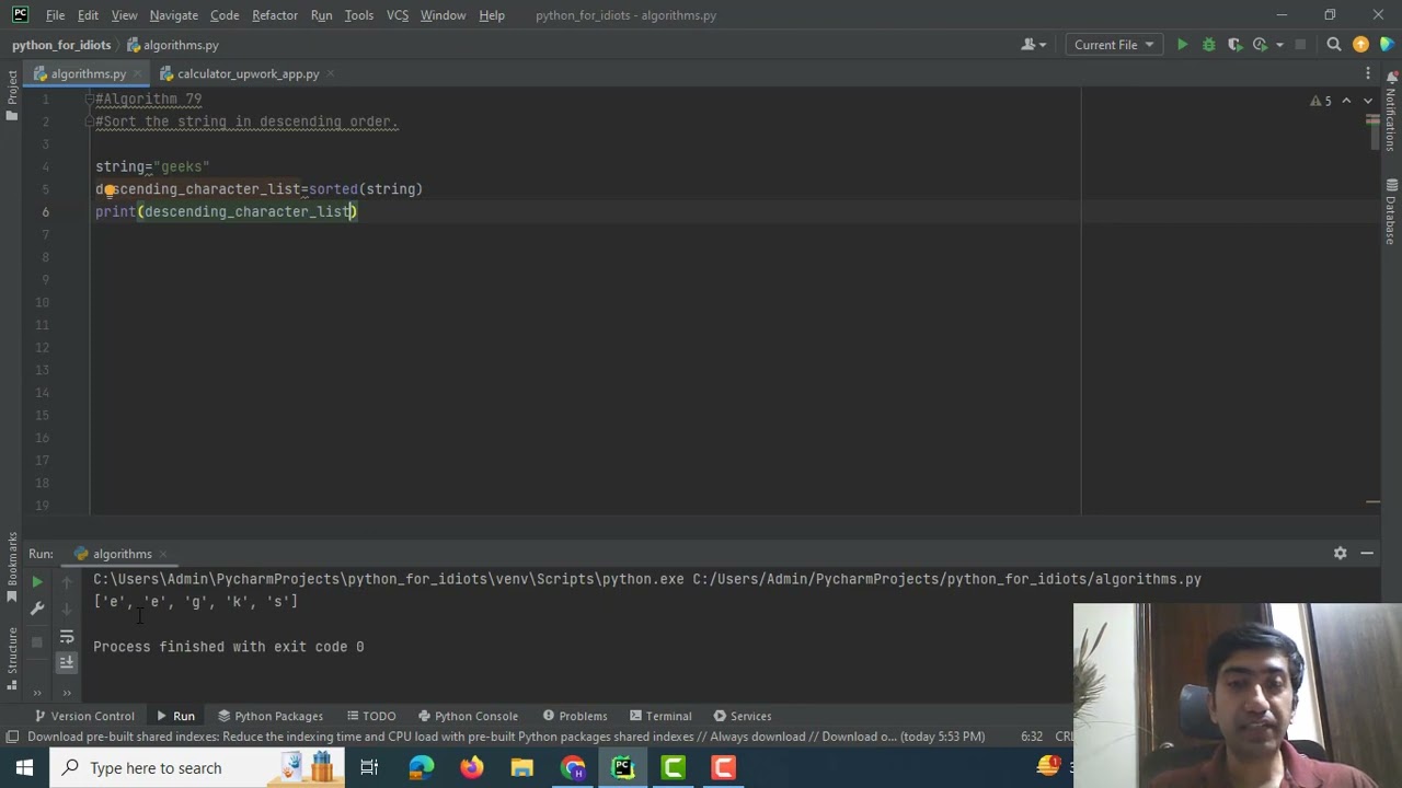 Python Algorithm: Sort String in Descending Order- Geeks for Geeks