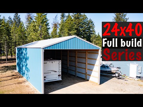 PART 1 - Building a pole barn | 24x40 post-frame carport | Full time-lapse construction