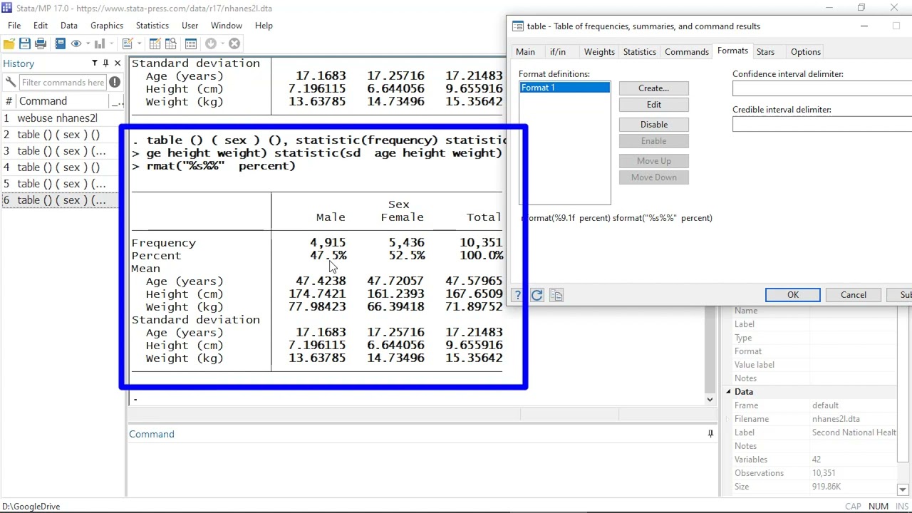 Customizable tables in Stata 17: One-way tables of summary statistics