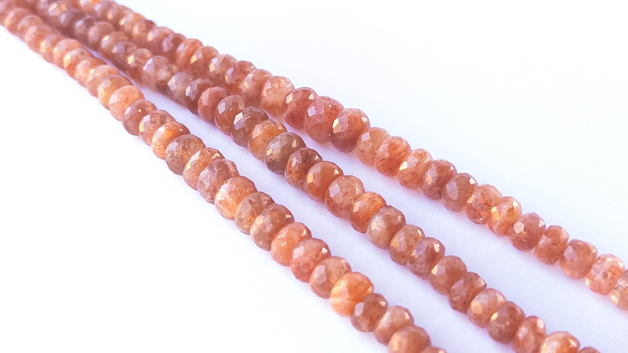 Sunstone | Faceted Rondelle | 7-9.5mm Bead Size | 20cm Strand Length video