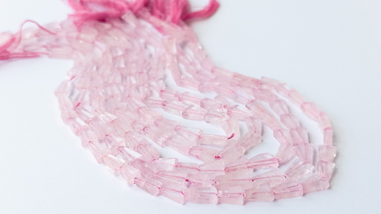 Rose Quartz | Rectangle Tapered | 6.6-7mm Bead Size | 32cm Strand Length video