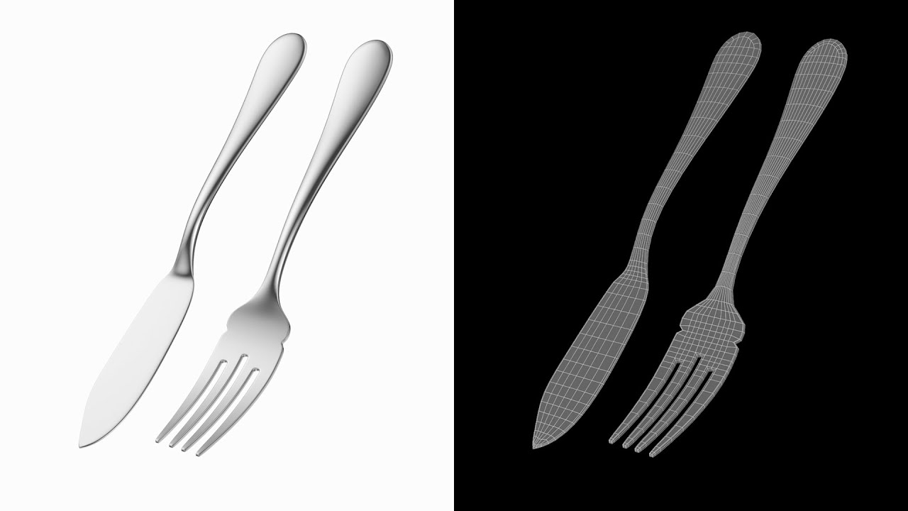 Fish Knife and Fork Generic Cutlery 3D Model