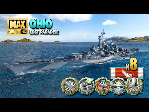Battleship Ohio: 8 ships destroyed on map Hotspot - World of Warships