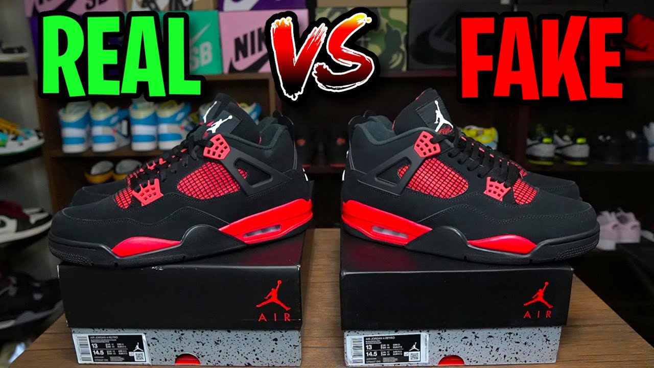 Watch Real vs. Fake Jordan 4 Red Thunder (Crimson) These Are Almost Identical 🤯 Now Real vs. Fake Jordan 4 Red Thunder (Crimson) These Are Almost Identical 🤯