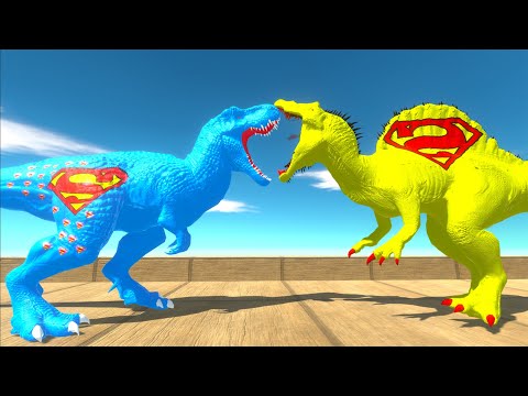 SUPERMAN T-REX vs YELLOW SUPERMAN SPINOSAURUS DEATH CLIMB -  Animal Revolt Battle Simulator