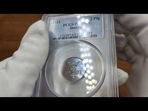 Wolne Miasto Gdańsk / Danzig. 2 fenigi 1923 stempel lustrzany PCGS PR65 BN (2 MAX) - RZADKOŚĆ