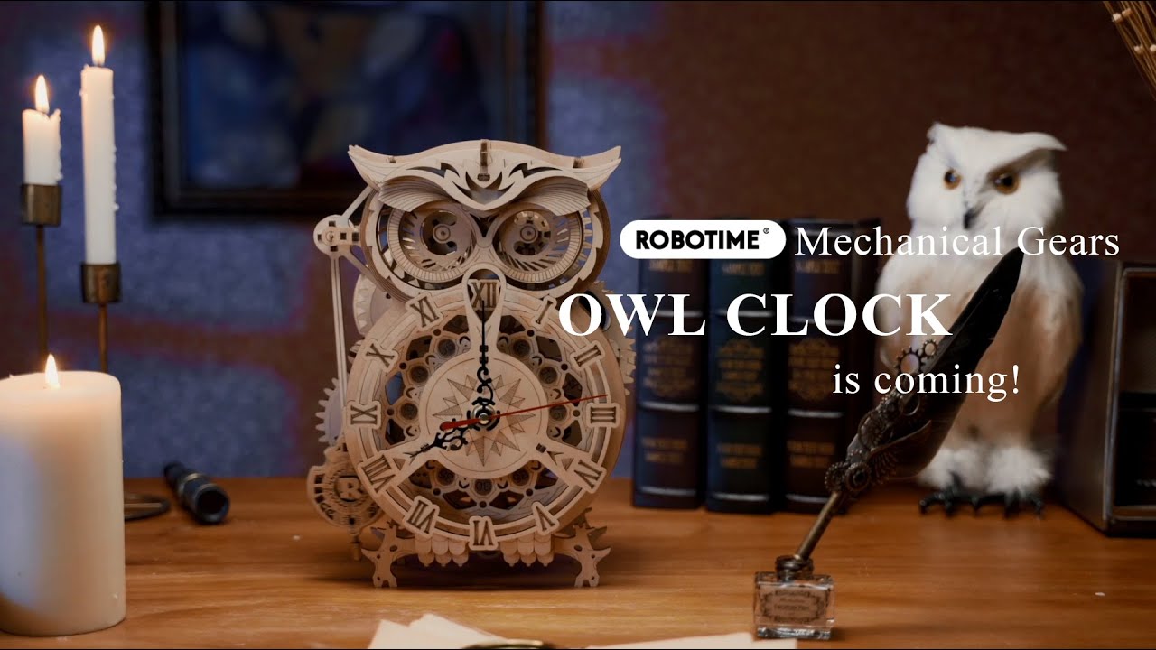 RoboTime 3D dřevěné mechanické puzzle Soví hodiny