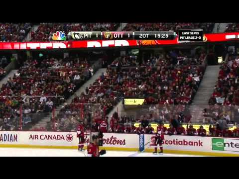 Chris Neil injury in 2nd OT. May 19 2013 Pittsburgh Penguins vs Ottawa Senators NHL Hockey