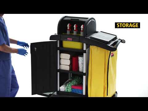 Product video for Janitorial Cleaning Cart with Doors and Hood  – High Security, Black