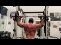 This exercise works the: front, outer, and rear deltoids, traps, or trapezius, triceps brachii