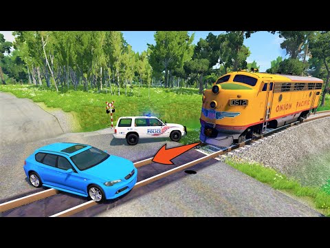 Cars vs Railway Train 😱 - Giant Water Pit - BeamNG.Drive
