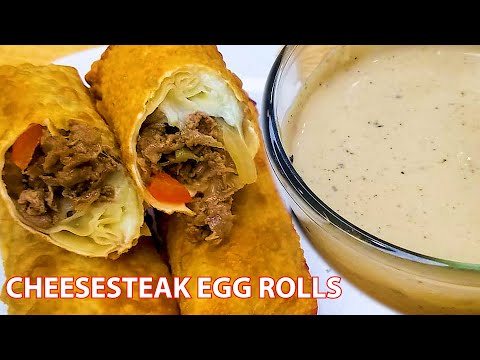 Philly Cheesesteak Egg Rolls with Peppercorn Dipping Sauce