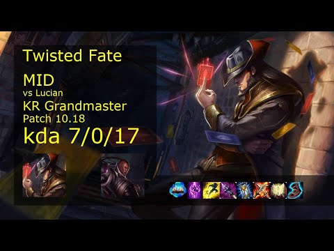 Twisted Fate Mid vs Lucian - KR Grandmaster 7/0/17 Patch 10.18 Gameplay // [롤] 트위스티드 페이트 vs 루시안 미드
