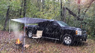 Solo Truck Camping in Rain