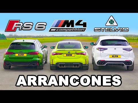 BMW M4 vs Audi RS6 vs Alfa Stelvio QV: ARRANCONES