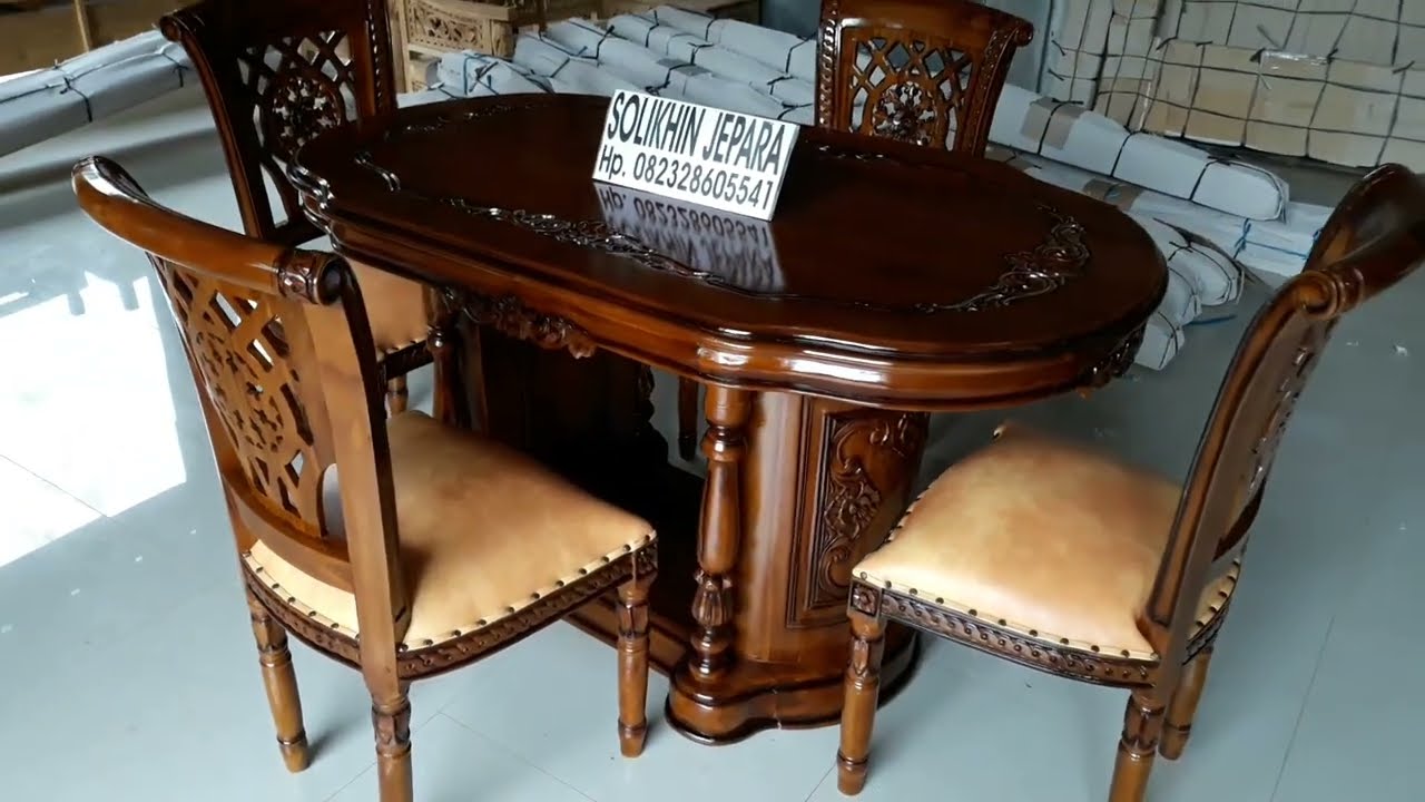 Meja makan jati salian set 4 kursi ukir jepara