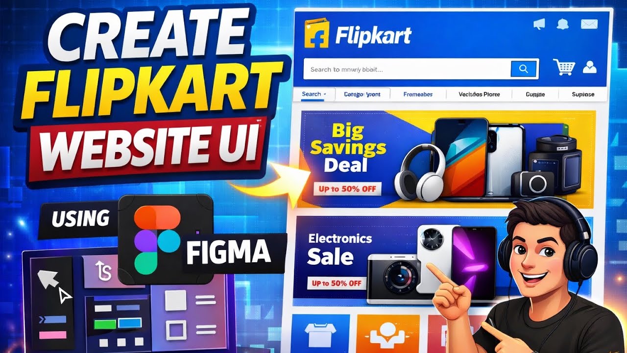 Flipkart Website UI Clone in Figma | Step-by-Step Design Page-1🚀