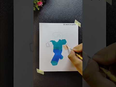 Minecraft Steve drawing with cheap water colour #shorts