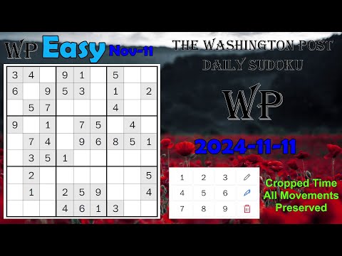 The Washington Post Daily Sudoku 2024-11-11 1961 Easy #RemembranceDay