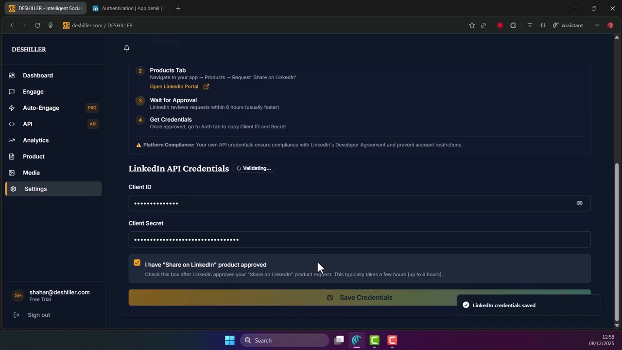 How to Connect deSHILLER to Your Linkedin Account