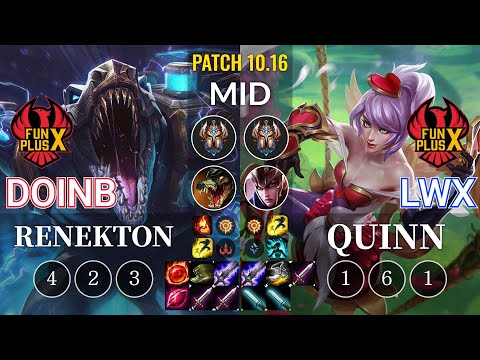 FPX Doinb Renekton vs FPX Lwx Quinn Mid - KR Patch 10.16