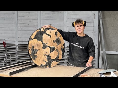 100-year-old olive wood - epoxy resin table build