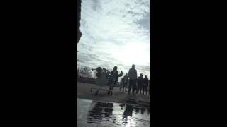 Running Backwards Into Puddle - filming Youth On The March