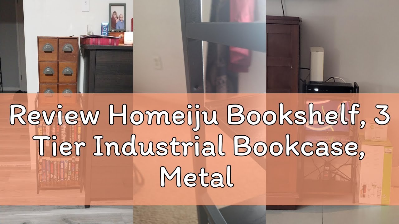 Review Homeiju Bookshelf, 3 Tier Industrial Bookcase, Metal Small Bookcase, Rustic Etagere Book Shel