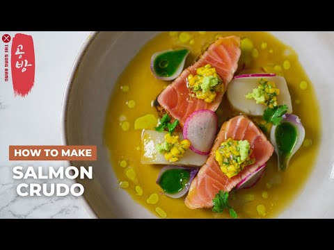 Salmon Tataki: Salmon Crudo, Scallop Ceviche, Mango Ponzu, Mango Salsa & Real Wasabi