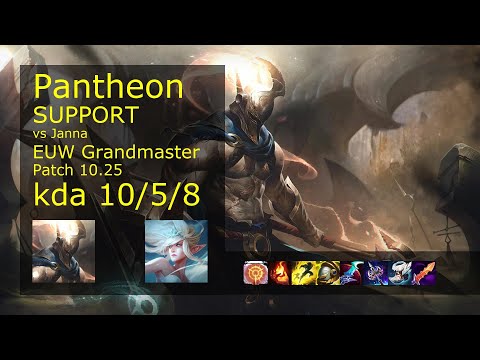 Pantheon Support vs Janna - EUW Grandmaster 10/5/8 Patch 10.25 Gameplay