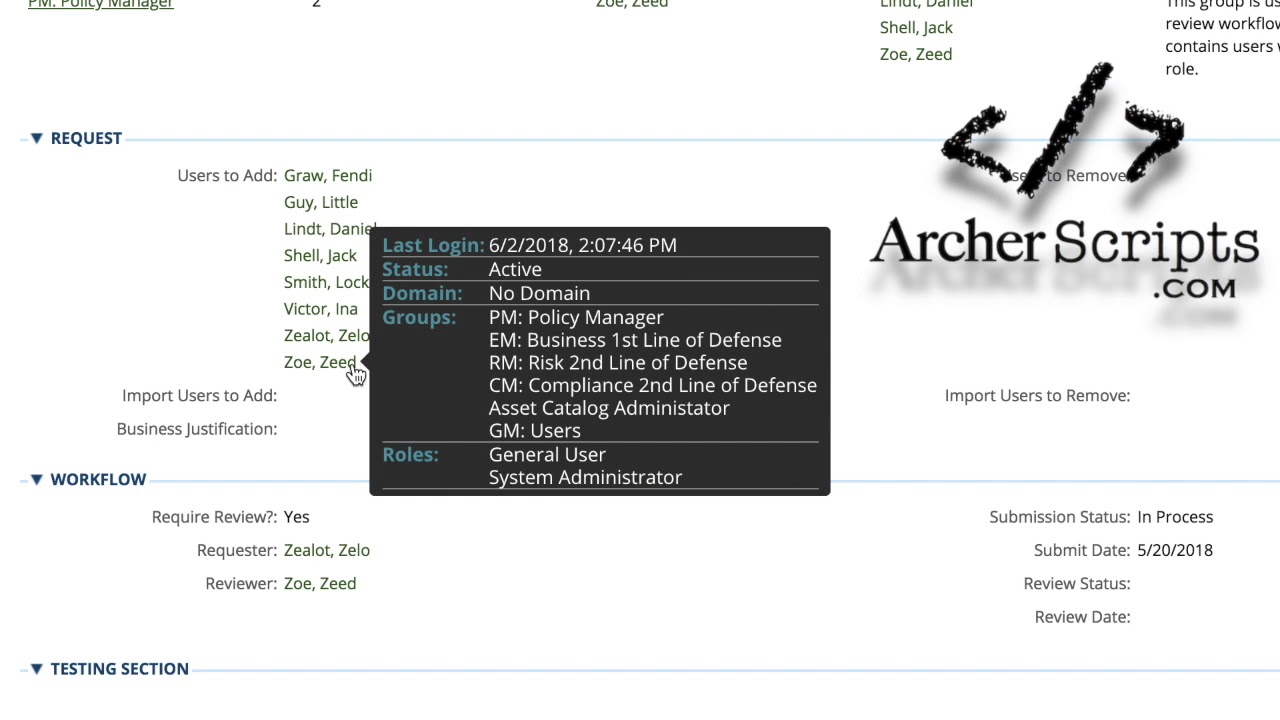 ArcherScripts - Advanced User Information Tooltip for Archer