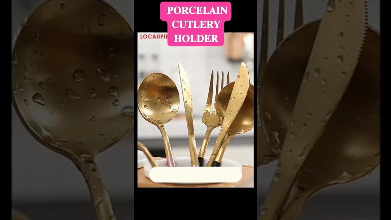 LOCAUPIN Nordic Porcelain Kitchen Utensil Cutlery Holder Jar Container Bamboo Cage Storage w Drainer