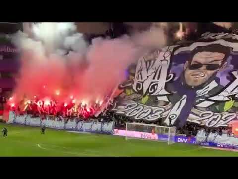 Mauves Army (RSC Anderlecht🇧🇪) celebrating their 20th anniversery against Standard Liege