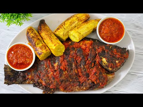 NIGERIAN BOLE AND FISH RECIPE WITH PEPPER SAUCE | Rosted Plantain and Oven Smoked Fish
