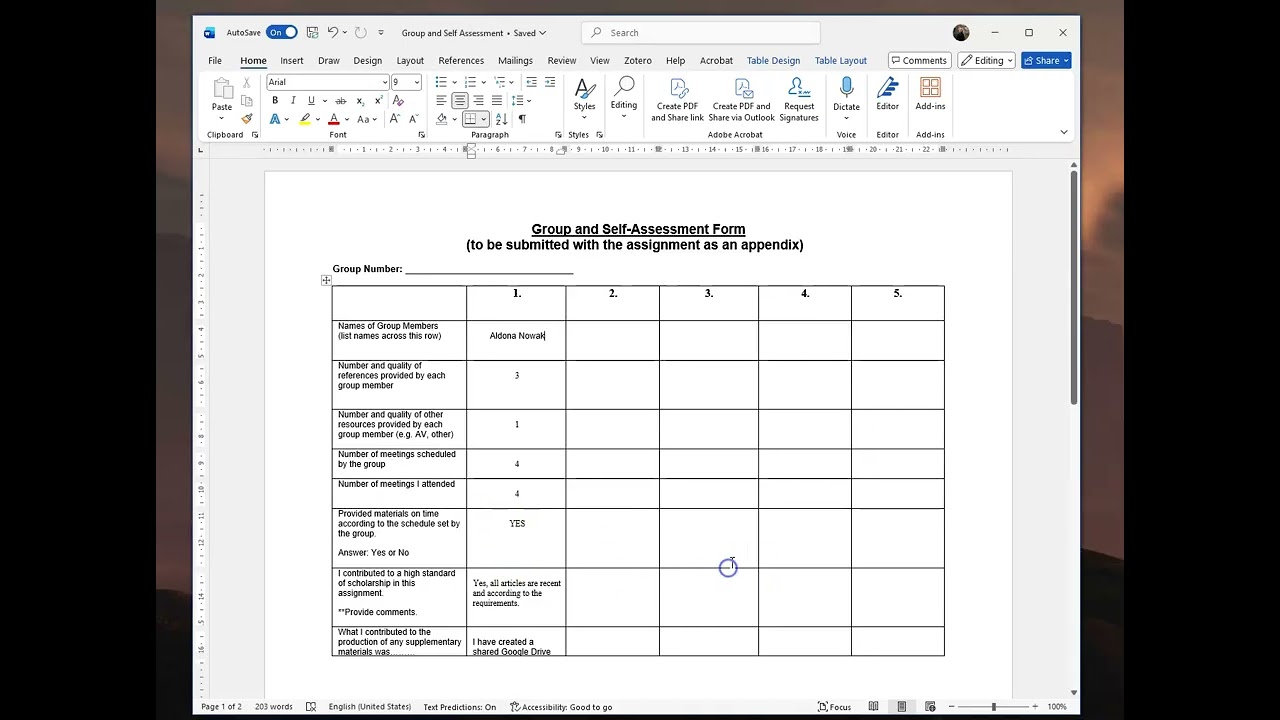 Group and Self Evaluation Form