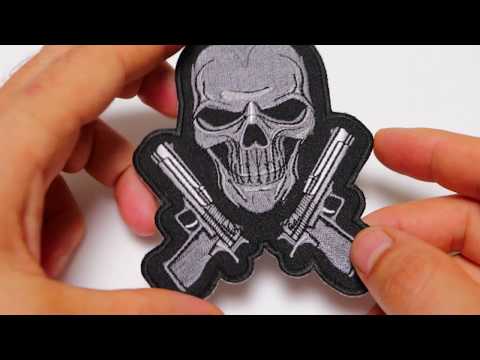 Skull and Pistols Embroidered Iron on Patch