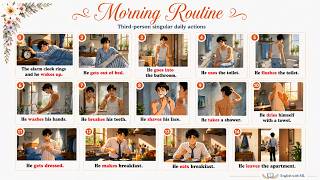 Present Simple with Third Person Singular Subjects | Morning Routine English Grammar