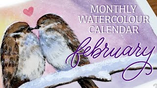 Monthly Watercolour Calendar - February Love Birds!