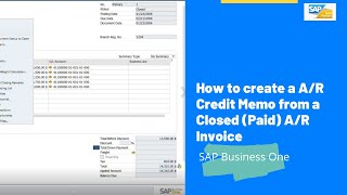 How to create a A/R Credit Memo from a Closed (Paid) A/R Invoice