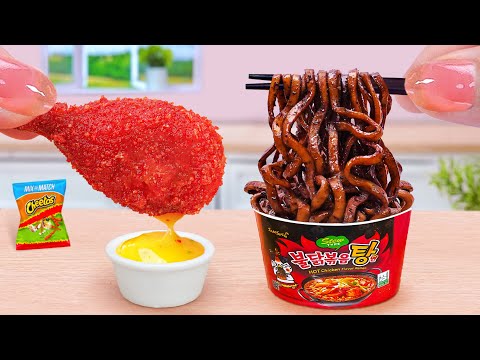 Best Of Fast Food 🍗 Delicious Black Bean Noodles and Mini Fried Chicken Recipe 🍗 Tina Mini Cooking