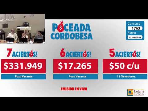 Sorteo de Quiniela POCEADA CORDOBESA N° 1763   13/03/2023.-