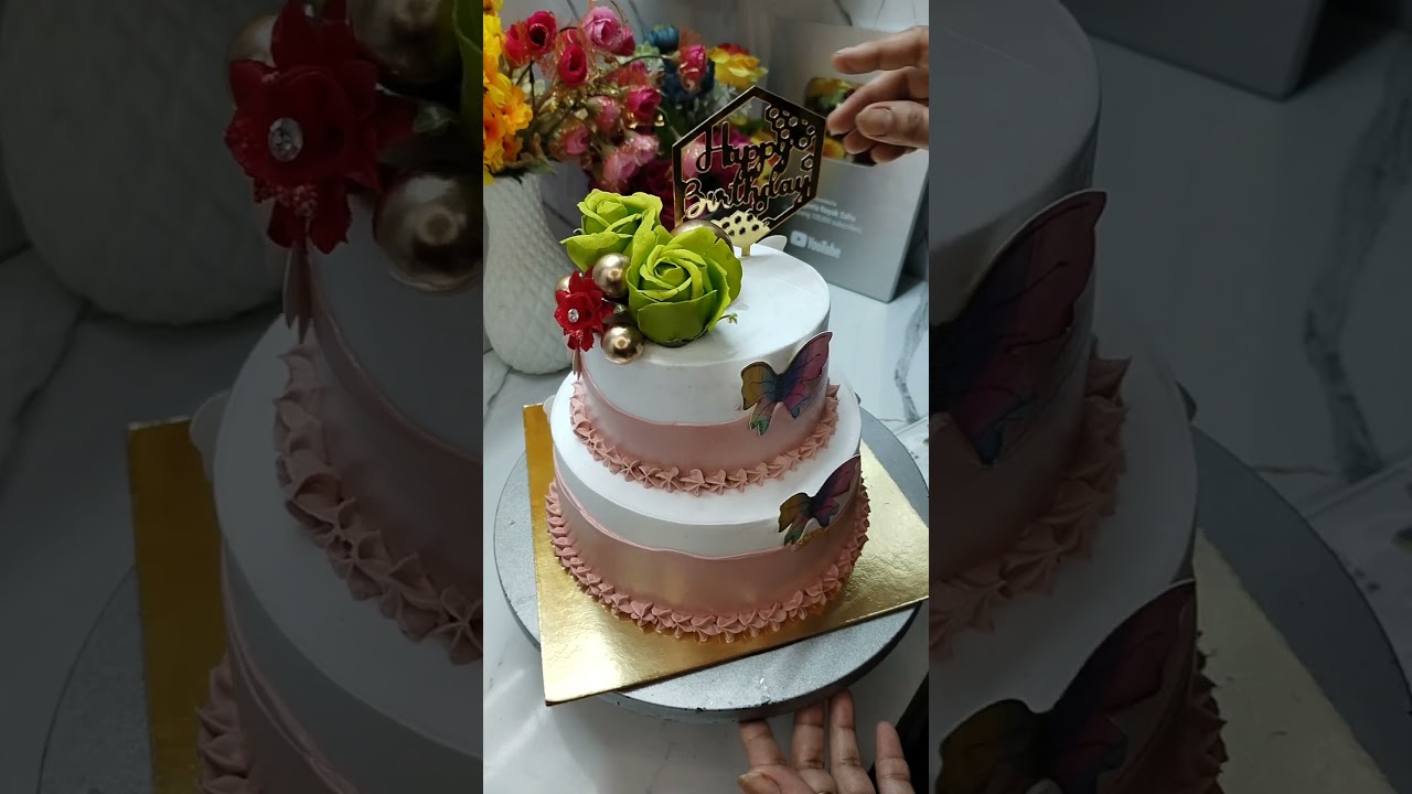 two tier butterfly birthday cake decoration idea#twotierbirthdaycake#butterflycakedesign#shadedesign