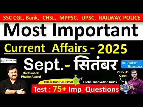 Current Affairs - September 2025 | Imp current affairs 2025 | Monthly Current Affairs  | Akshay sir