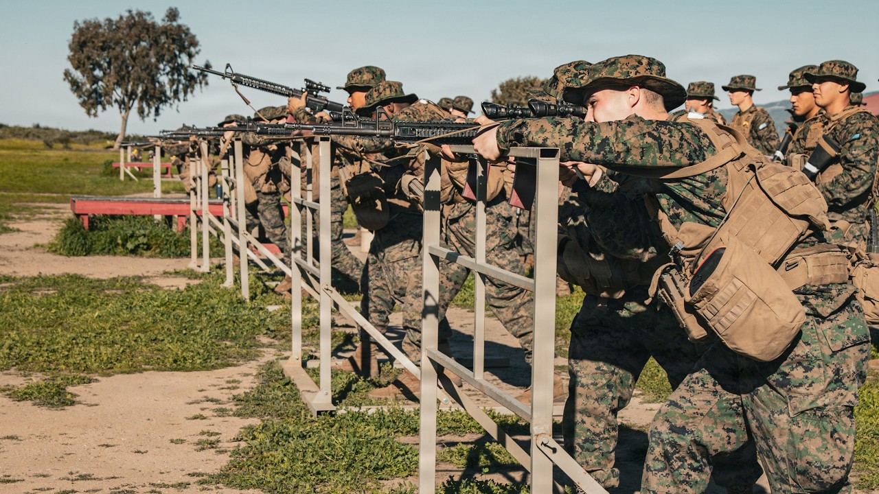 United States Marine Recruits at Camp Pendleton Learning Marksmanship and Combat Shooting Positions
